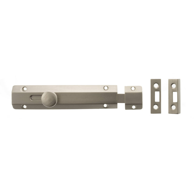 Quality image of Atlantic Solid Brass Surface Door Bolt 6" - Satin Nickel | Sku. asb6sn | available from Trade Door Handles.
