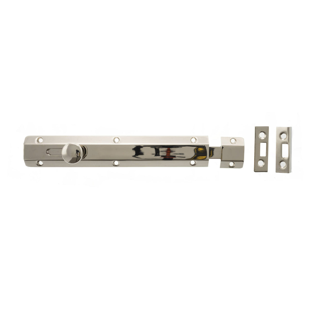 Quality image of Atlantic Solid Brass Surface Door Bolt 8" - Polished Nickel | Sku. asb8pn | available from Trade Door Handles.