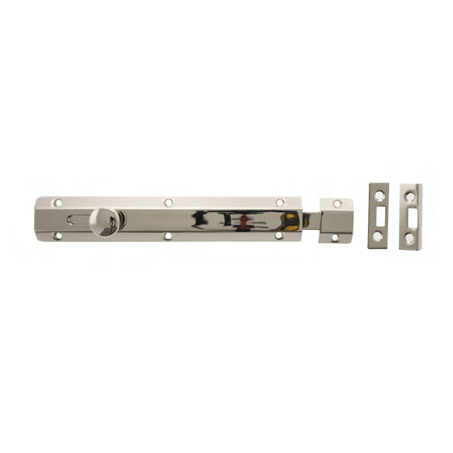 Quality image of Atlantic Solid Brass Surface Door Bolt 8" - Polished Nickel | Sku. asb8pn | available from Trade Door Handles.