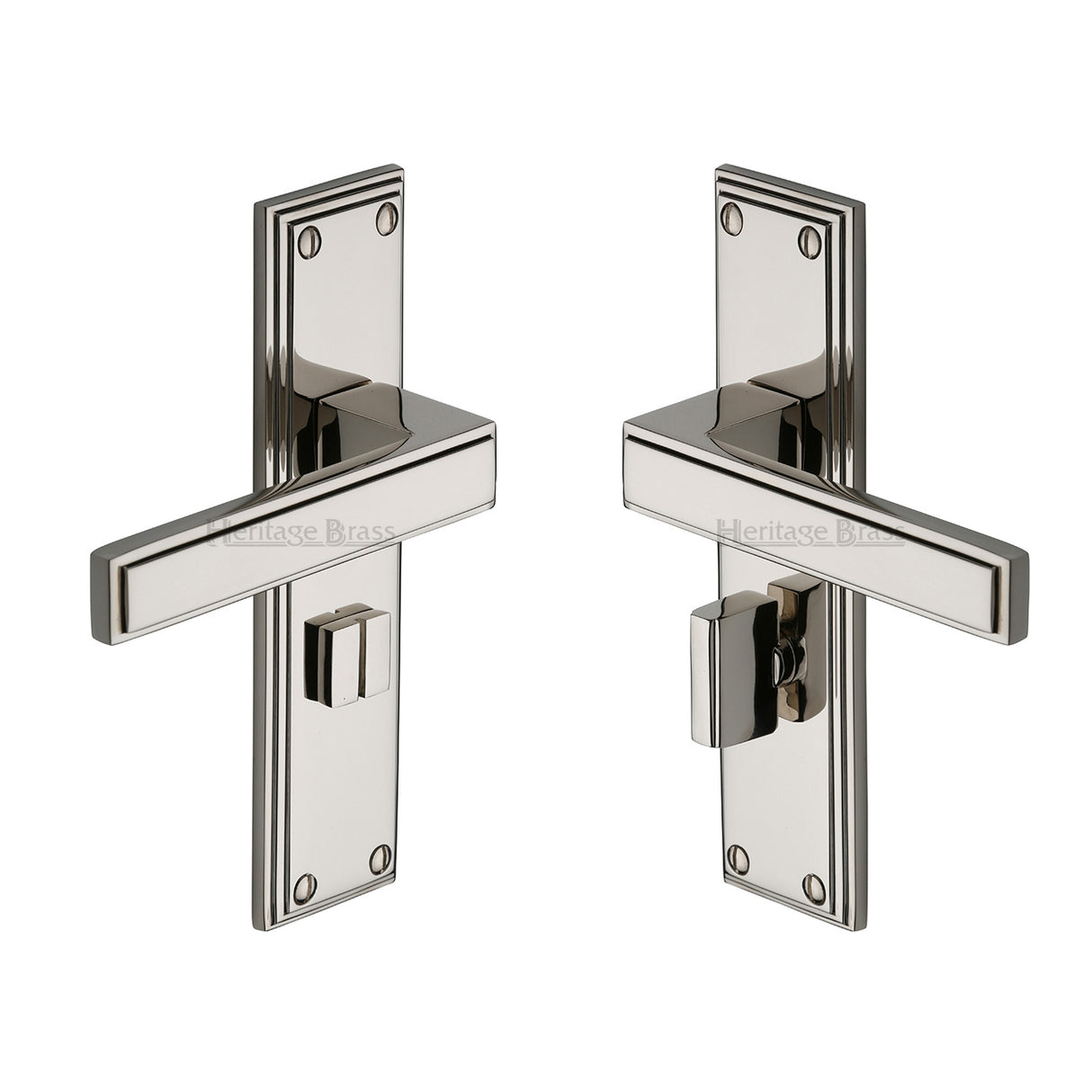 High quality image of the Heritage Brass Door Handle for Bathroom Atlantis Design Polished Nickel Finish | Sku. atl5730-pnf | Discounted prices available from Trade Door Handles