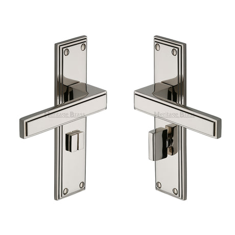 High quality image of the Heritage Brass Door Handle for Bathroom Atlantis Design Polished Nickel Finish | Sku. atl5730-pnf | Discounted prices available from Trade Door Handles