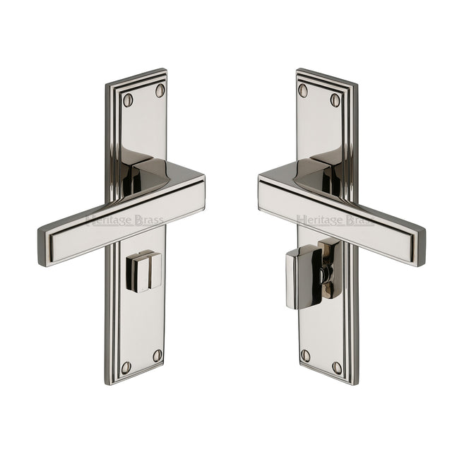 High quality image of the Heritage Brass Door Handle for Bathroom Atlantis Design Polished Nickel Finish | Sku. atl5730-pnf | Discounted prices available from Trade Door Handles