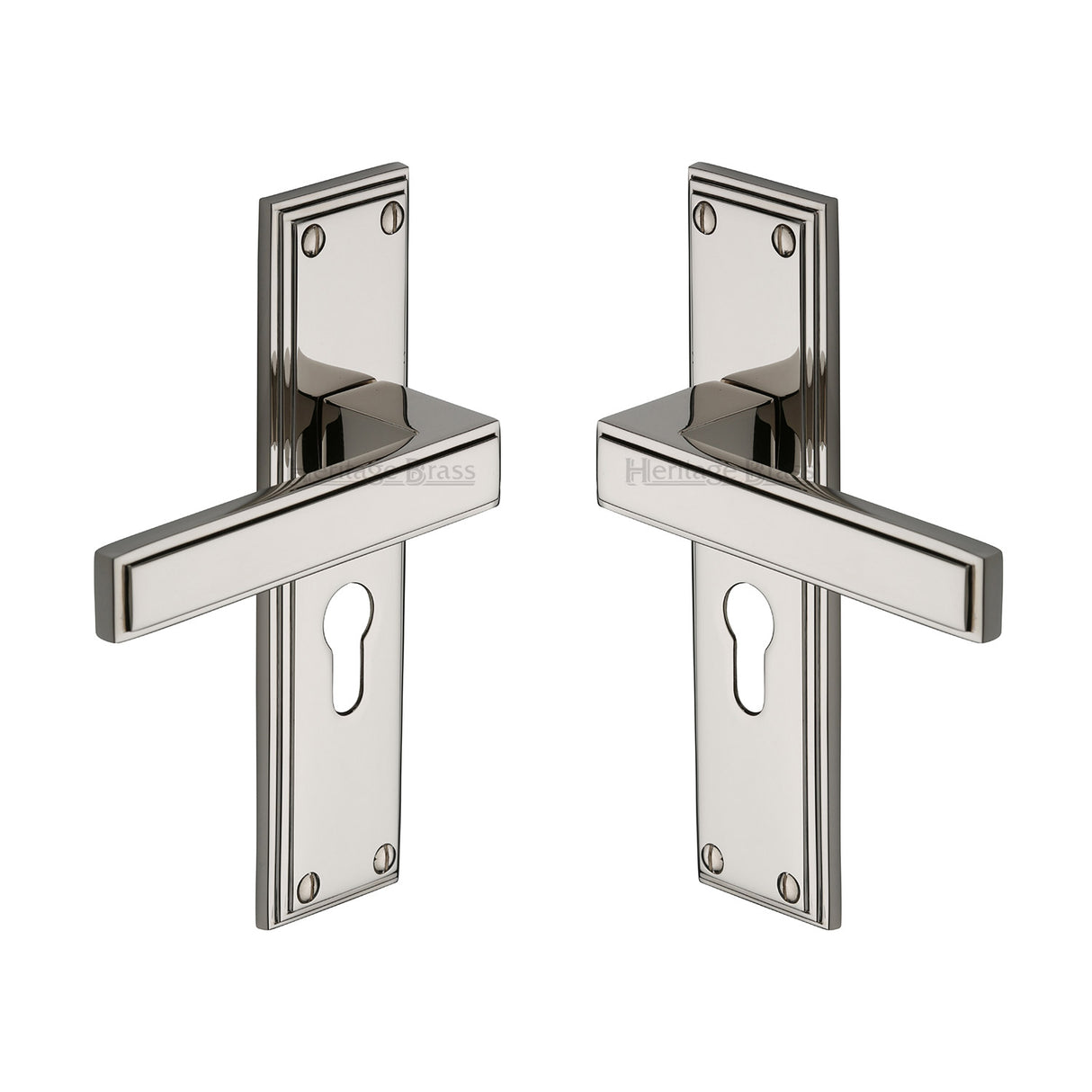 High quality image of the Heritage Brass Door Handle Euro Profile Atlantis Design Polished Nickel Finish
 | Sku. atl5748-pnf | Discounted prices available from Trade Door Handles