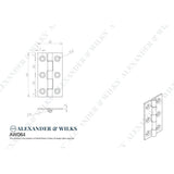 Line technical drawing image of Alexander & Wilks Heavy Pattern Solid Brass Cabinet Butt Hinge - Polished Chrome - 2.5" | Sku. aw064-ch-pc | Trade Door Handles.