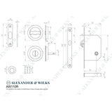 Line technical drawing image of Alexander & Wilks - Radius Sliding Door Lock Set - Satin Brass PVD | Sku. aw110rsbpvd | Trade Door Handles.