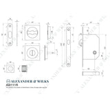 Line technical drawing image of Alexander & Wilks - Sliding Door Lock Set - Square Roses - Radius Forend & Strike-Polished Chrome | Sku. aw111rpc | Trade Door Handles.
