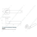 Line technical drawing image of Alexander & Wilks - Hurricane Plain Lever on Round Rose - Dark Bronze PVD | Sku. aw201dbzpvd | Trade Door Handles.