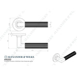 Line technical drawing image of Alexander & Wilks - Hurricane Reeded Lever on Round Rose - Satin Brass PVD | Sku. aw202sbpvd | Trade Door Handles.