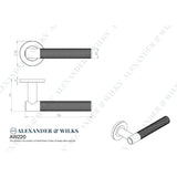 Line technical drawing image of Alexander & Wilks - Spitfire Knurled Lever on Round Rose - Polished Nickel PVD | Sku. aw220pnpvd | Trade Door Handles.