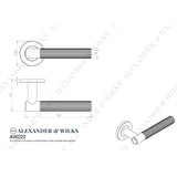 Line technical drawing image of Alexander & Wilks - Spitfire Reeded Lever on Round Rose - Dark Bronze PVD | Sku. aw222dbzpvd | Trade Door Handles.