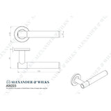 Line technical drawing image of Alexander & Wilks - Spitfire Hammered Lever On Round Rose-Satin Nickel | Sku. aw223sn | Trade Door Handles.