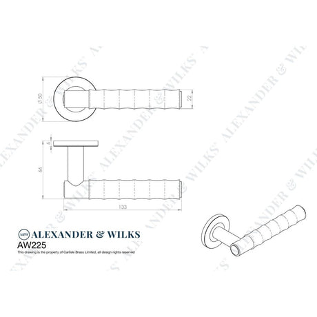 Line technical drawing image of Alexander & Wilks - Spitfire Bamboo Lever on Rose - Antique Brass | Sku. aw225ab | Trade Door Handles.