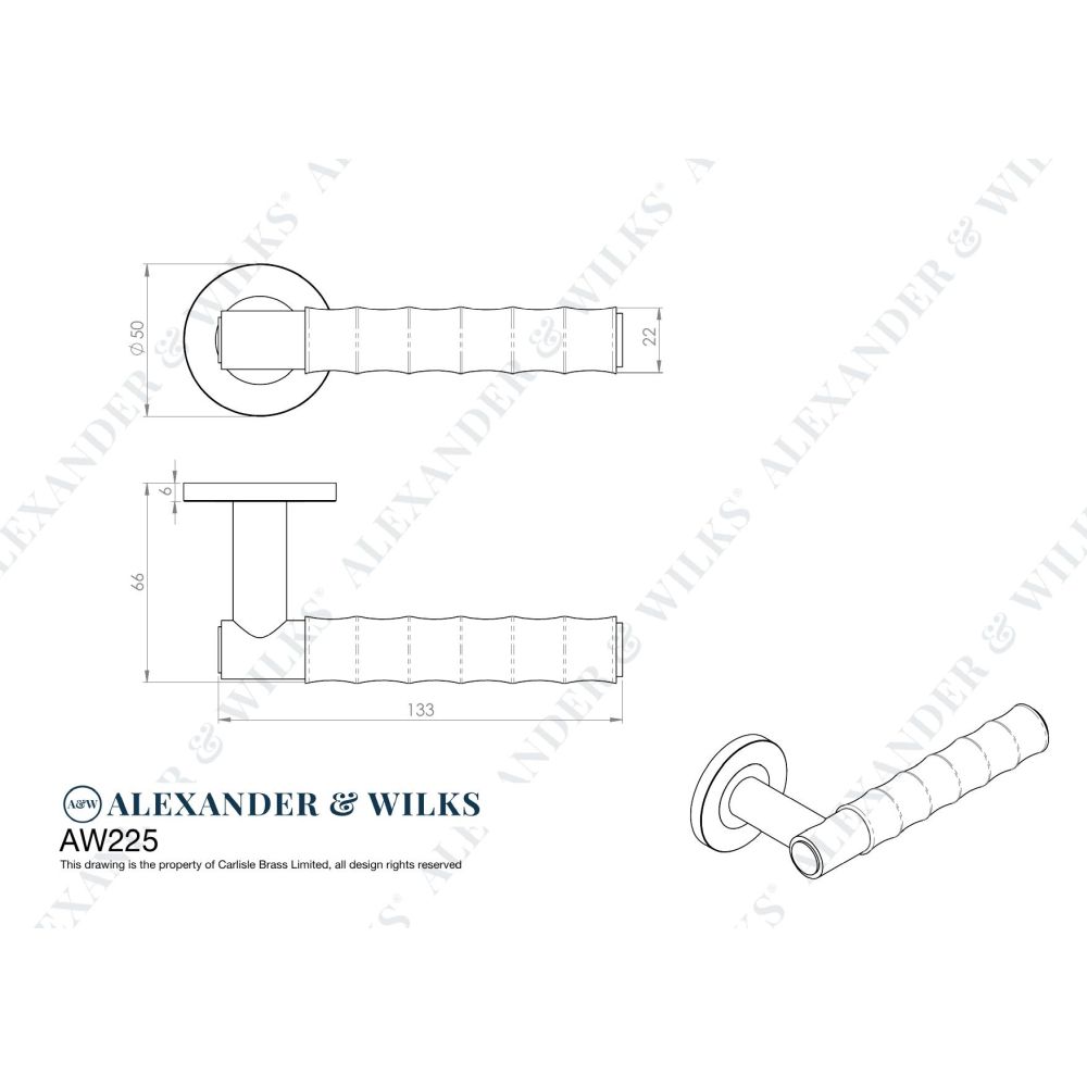Line technical drawing image of Alexander & Wilks - Spitfire Bamboo Lever on Rose - Dark Bronze PVD | Sku. aw225dbzpvd | Trade Door Handles.