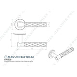Line technical drawing image of Alexander & Wilks - Spitfire Lever Diamond Cut On 50X6mm Rose - Satin Nickel | Sku. aw226sn | Trade Door Handles.