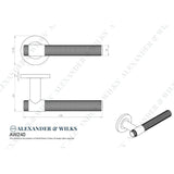 Line technical drawing image of Alexander & Wilks - Knurled Kingstone Lever on Round Rose - Black | Sku. aw240bl | Trade Door Handles.