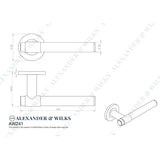 Line technical drawing image of Alexander & Wilks - Kingston Plain Lever on Round Rose-Antique Brass | Sku. aw241ab | Trade Door Handles.