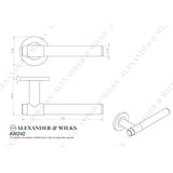 Line technical drawing image of Alexander & Wilks - Kingston Reeded lever on Round Rose-Polished Nickel PVD | Sku. aw242pnpvd | Trade Door Handles.