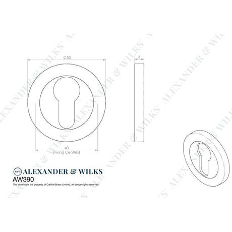 Line technical drawing image of Alexander & Wilks - Concealed Fix Escutcheon Euro Profile - Satin Brass | Sku. aw390sb | Trade Door Handles.