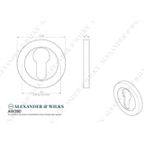 Line technical drawing image of Alexander & Wilks - Escutcheon Euro Profile On 50X6mm Rose Satin Nickel | Sku. aw390sn | Trade Door Handles.