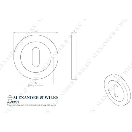 Line technical drawing image of Alexander & Wilks - Concealed Fix Escutcheon Standard Profile - Polished Nickel PVD | Sku. aw391pnpvd | Trade Door Handles.