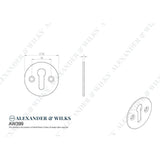 Line technical drawing image of Alexander & Wilks - Victorian Standard Profile Escutcheon - Satin Chrome | Sku. aw399sc | Trade Door Handles.