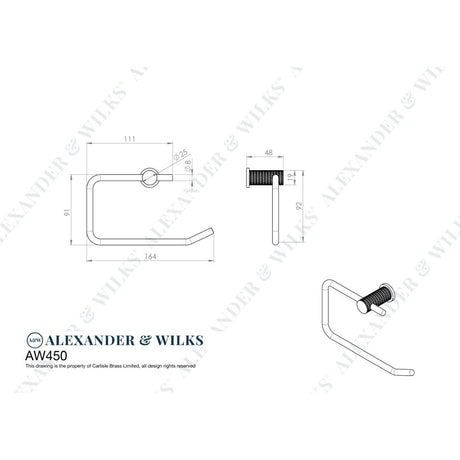 Line technical drawing image of Alexander & Wilks - Brunel Diamond Knurled Toilet Roll Holder-Satin Brass PVD | Sku. aw450sbpvd | Trade Door Handles.