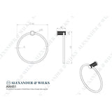 Line technical drawing image of Alexander & Wilks - Brunel Diamond Knurled Towel Ring - Matt Black | Sku. aw451bl | Trade Door Handles.