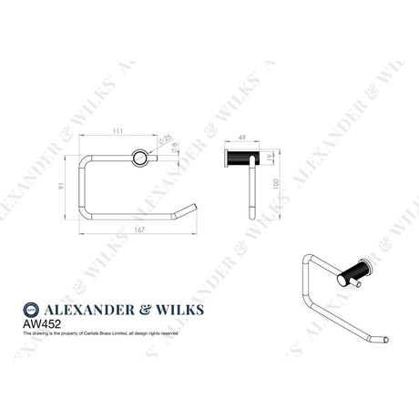 Line technical drawing image of Alexander & Wilks - Brunel Reeded Toilet Roll Holder-Black | Sku. aw452bl | Trade Door Handles.