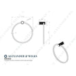Line technical drawing image of Alexander & Wilks - Brunel Reeded Towel Ring-Polished Chrome | Sku. aw453pc | Trade Door Handles.