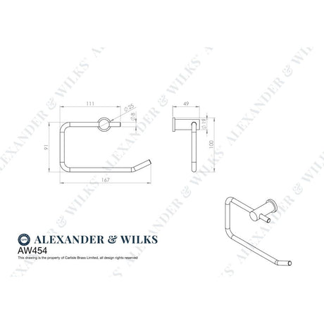 Line technical drawing image of Alexander & Wilks - Brunel Pain Toilet Roll Holder-Black | Sku. aw454bl | Trade Door Handles.