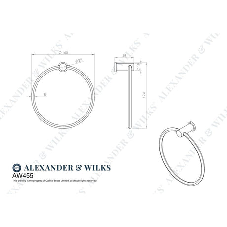Line technical drawing image of Alexander & Wilks - Brunel Plain Towel Ring-Black | Sku. aw455bl | Trade Door Handles.