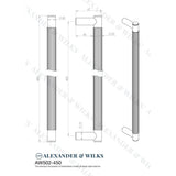 Line technical drawing image of Alexander & Wilks - Spitfire Reeded 450mm Pull Handle - Dark Bronze PVD | Sku. aw502-450-dbzpvd | Trade Door Handles.