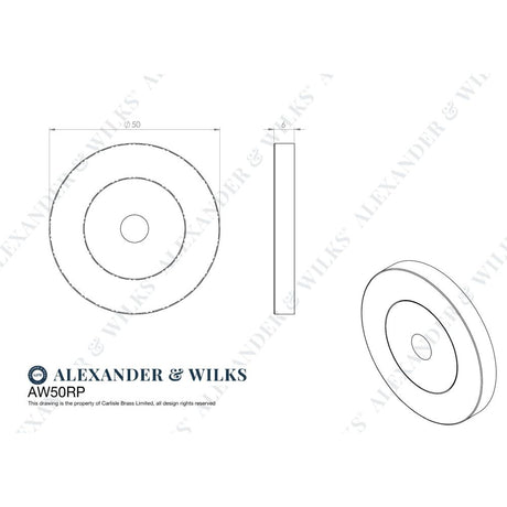 Line technical drawing image of Alexander & Wilks - Rose Packs to Suit Pull Handles - Italian Brass | Sku. aw50rp-ib | Trade Door Handles.