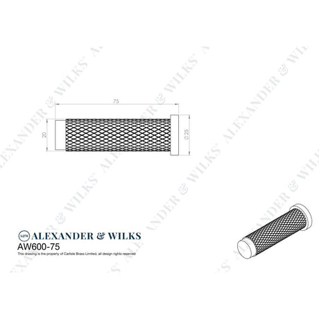 Line technical drawing image of Alexander & Wilks - Brunel Knurled Door Stop - Antique Brass | Sku. aw600-75-ab | Trade Door Handles.