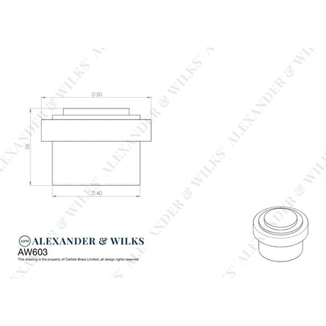Line technical drawing image of Alexander & Wilks - Plain Floor Mounted Door Stop - Satin Brass PVD | Sku. aw603sbpvd | Trade Door Handles.