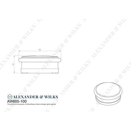 Line technical drawing image of Alexander & Wilks - Freestanding Portable Door Stop - Diameter 100mm - Satin Chrome | Sku. aw605-100-sc | Trade Door Handles.