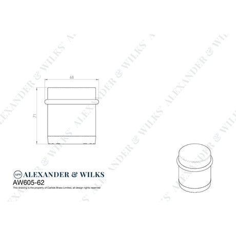 Line technical drawing image of Alexander & Wilks - Freestanding Portable Door Stop - Diameter 62mm - Satin Chrome | Sku. aw605-62-sc | Trade Door Handles.