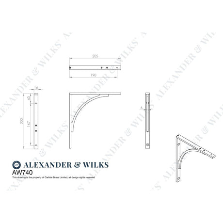 Line technical drawing image of Alexander & Wilks - Eden Solid Brass Shelf Bracket-Polished Chrome | Sku. aw740pc | Trade Door Handles.