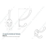 Line technical drawing image of Alexander & Wilks - Victorian Hat and Coat Hook - Satin Brass | Sku. aw770sb | Trade Door Handles.
