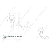 Line technical drawing image of Alexander & Wilks - Victorian Single Robe Hook - Polished Chrome | Sku. aw774pc | Trade Door Handles.