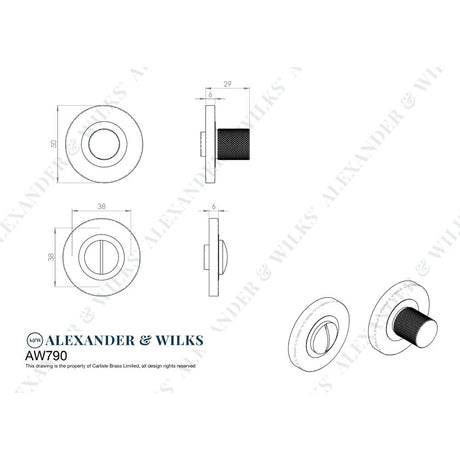 Line technical drawing image of Alexander & Wilks - Knurled Thumbturn and Release - Black | Sku. aw790bl | Trade Door Handles.