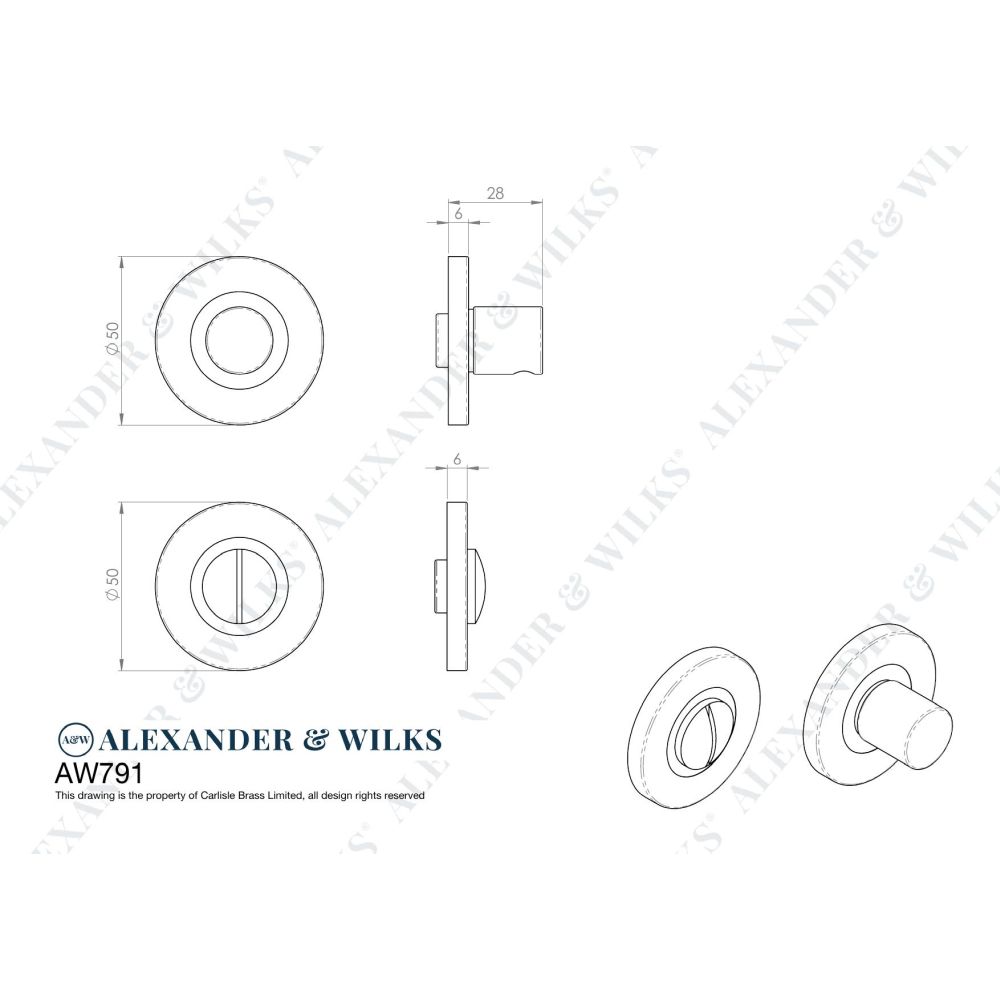 Line technical drawing image of Alexander & Wilks - Plain Thumbturn and Release - Polished Nickel PVD | Sku. aw791pnpvd | Trade Door Handles.
