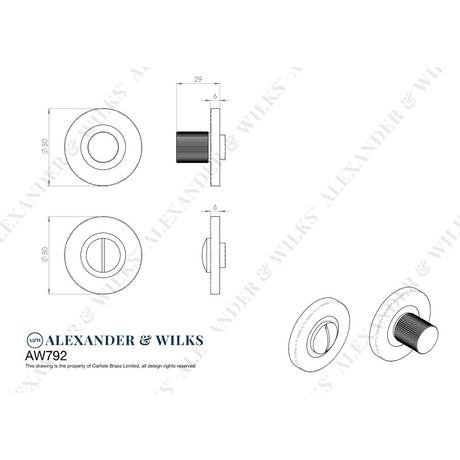 Line technical drawing image of Alexander & Wilks - Reeded Thumbturn and Release - Satin Brass PVD | Sku. aw792sbpvd | Trade Door Handles.