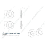 Line technical drawing image of Alexander & Wilks - Hammered Thumbturn and Release - Italian Brass | Sku. aw793ib | Trade Door Handles.