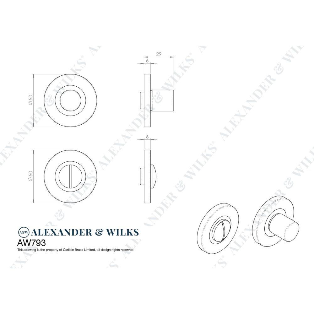 Line technical drawing image of Alexander & Wilks - Hammered Thumbturn and Release - Satin Brass | Sku. aw793sb | Trade Door Handles.