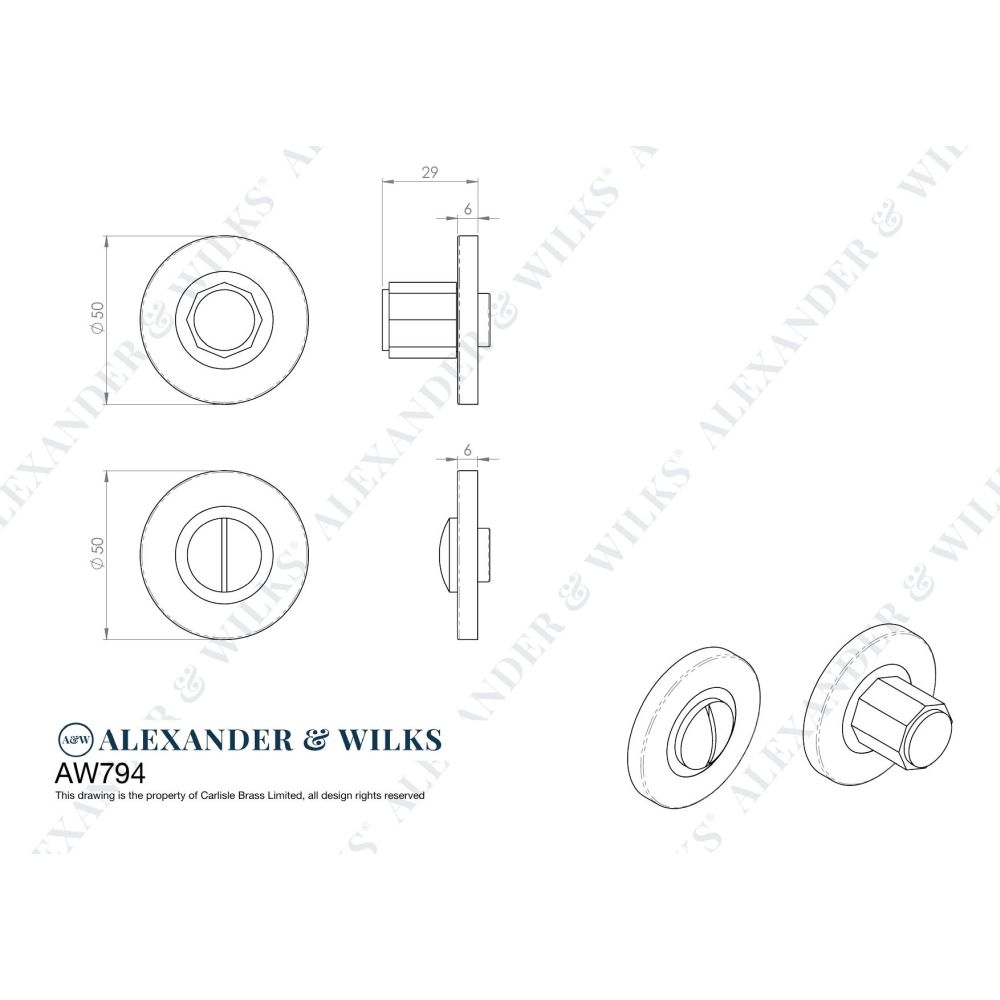 Line technical drawing image of Alexander & Wilks - Hex Thumbturn and Release - Black | Sku. aw794bl | Trade Door Handles.