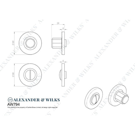 Line technical drawing image of Alexander & Wilks - Hex Thumbturn and Release - Italian Brass | Sku. aw794ib | Trade Door Handles.