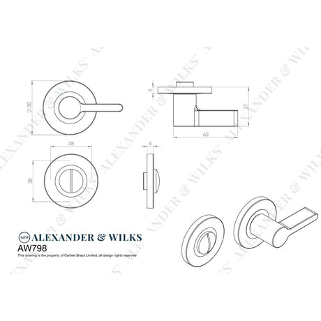 Line technical drawing image of Alexander & Wilks Accessible Thumbturn and Emergency Release-Polished Nickel PVD-Without Indicator | Sku. AW798PNPVD | Trade Door Handles.