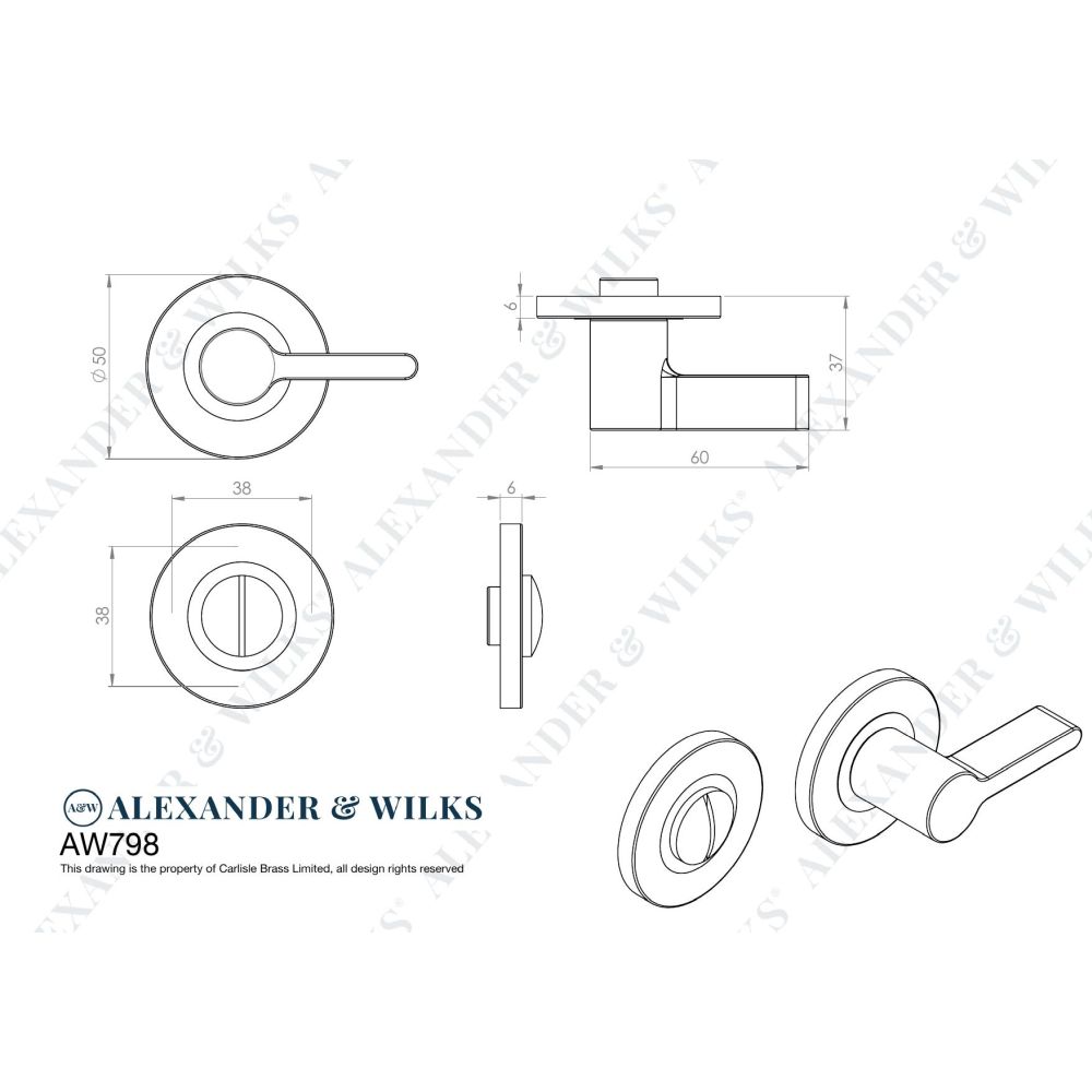 Line technical drawing image of Alexander & Wilks Accessible Thumbturn and Emergency Release-Satin Brass PVD-Without Indicator | Sku. AW798SBPVD | Trade Door Handles.