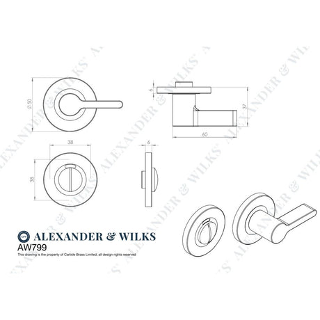 Line technical drawing image of Alexander & Wilks - Accessible Thumbturn And Emergency Release-Dark Bronze Pvd | Sku. aw799dbzpvd | Trade Door Handles.